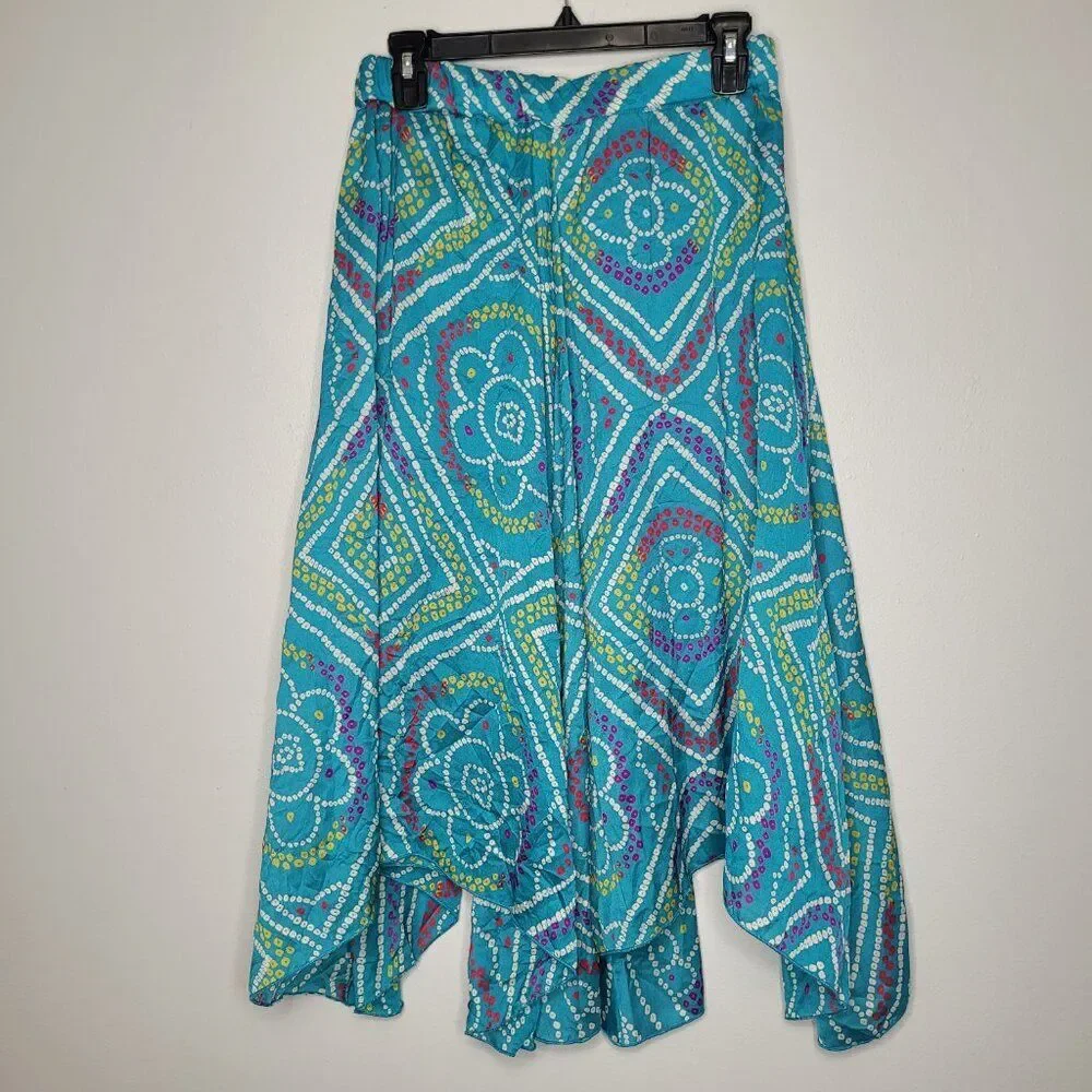 Earthbound teal dot geometric fairy asymmetrical pull on midi skirt size large
